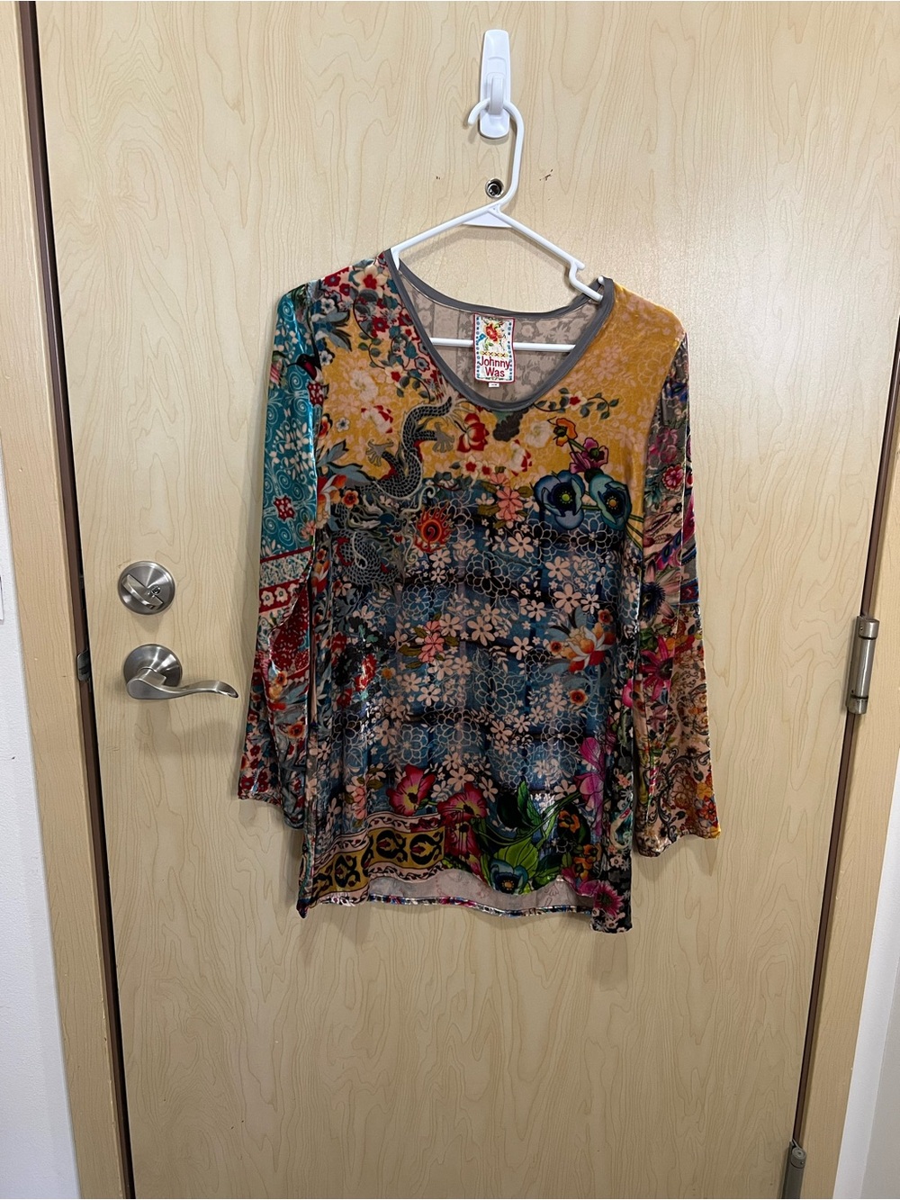 Johnny Was Velvet Floral Print Blouse